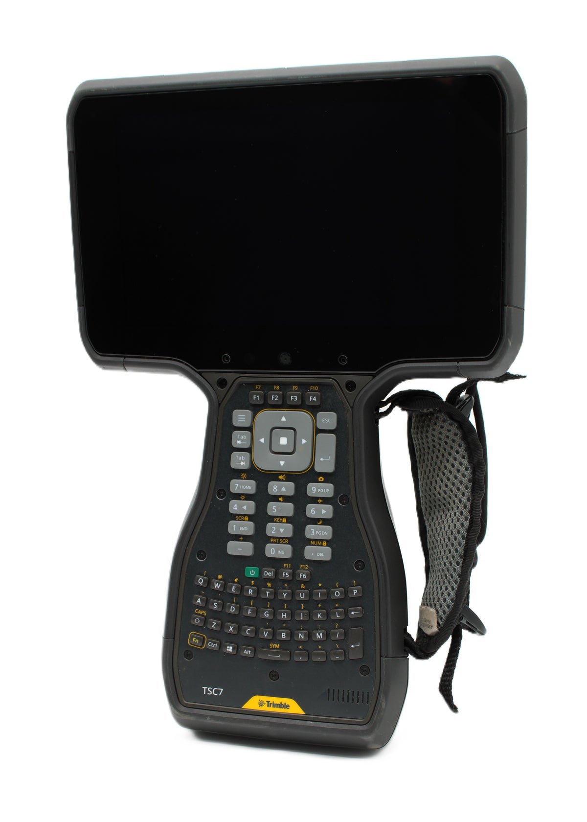 Trimble TSC7 V2 data collector with 7-inch touchscreen, full QWERTY keypad, and hand strap – front view