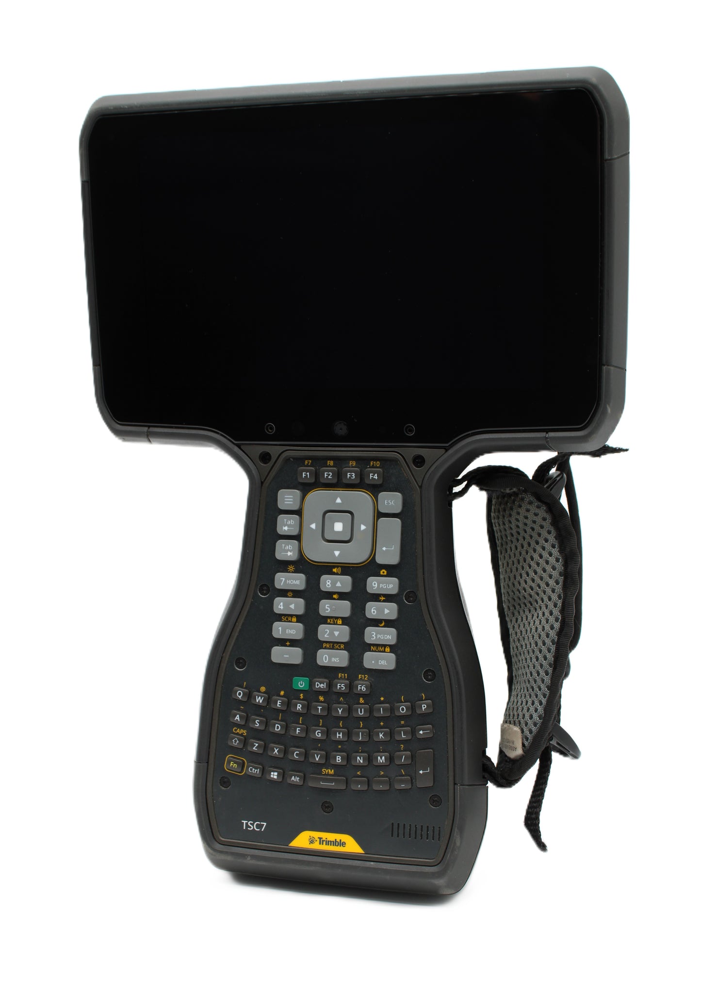 Trimble TSC7 V2 data collector with 7-inch touchscreen, full QWERTY keypad, and hand strap – front view