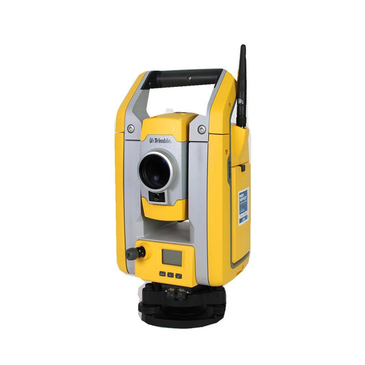 Used Trimble S5 3-second robotic total station, front three-quarter view