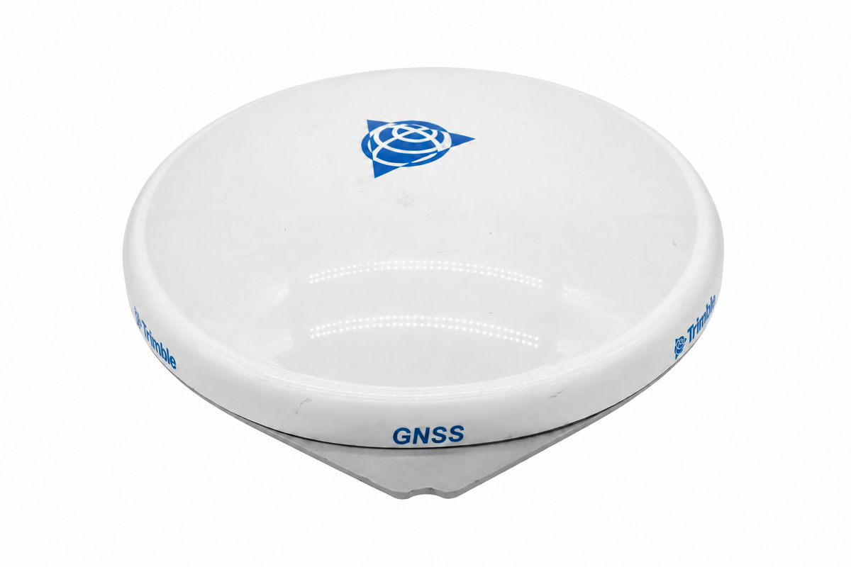 Used Trimble Zephyr Model 3 Rover GNSS antenna, top view showing the white dome and blue Trimble logo.