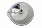 Used Trimble Zephyr Model 3 Rover GNSS antenna, underside showing the identification labels, threaded mount and capped connector.