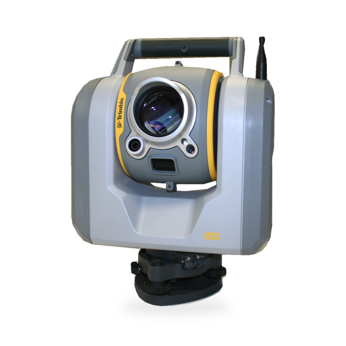 Representative Trimble SX10 scanning total station, front view on a white background