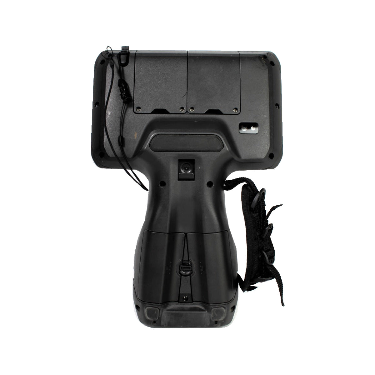 Used Trimble TSC7 data collector, rear view showing battery compartments and hand strap