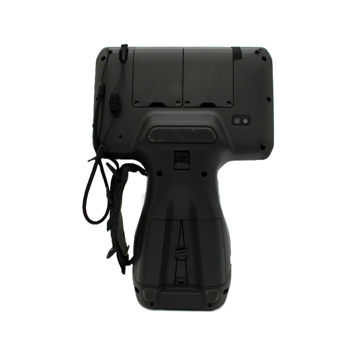 Used Trimble TSC7 V2 data collector, rear view showing battery compartments and hand strap