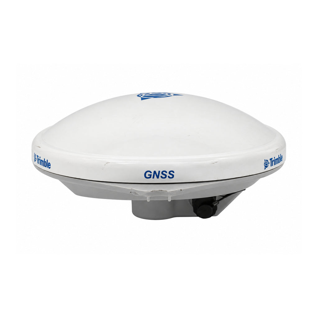 Used Trimble Zephyr Model 2 Rover GNSS antenna, front and side view showing housing and connector cap