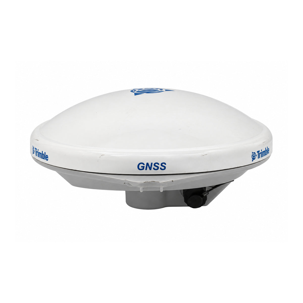 Used Trimble Zephyr Model 2 Rover GNSS antenna, front and side view showing housing and connector cap