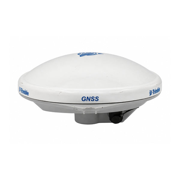 Used Trimble Zephyr Model 2 Rover GNSS antenna, front and side view showing housing and connector cap